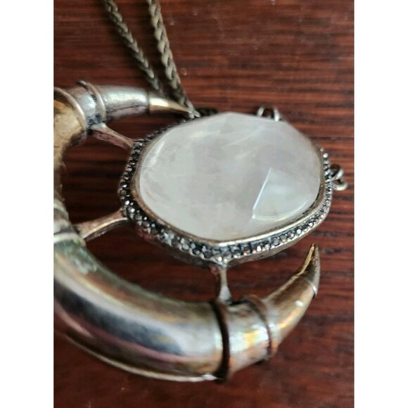 Lucky Brand Necklace Moonstone Hammered Gold Tone Warrior Horn Statement Pendant - Picture 7 of 7